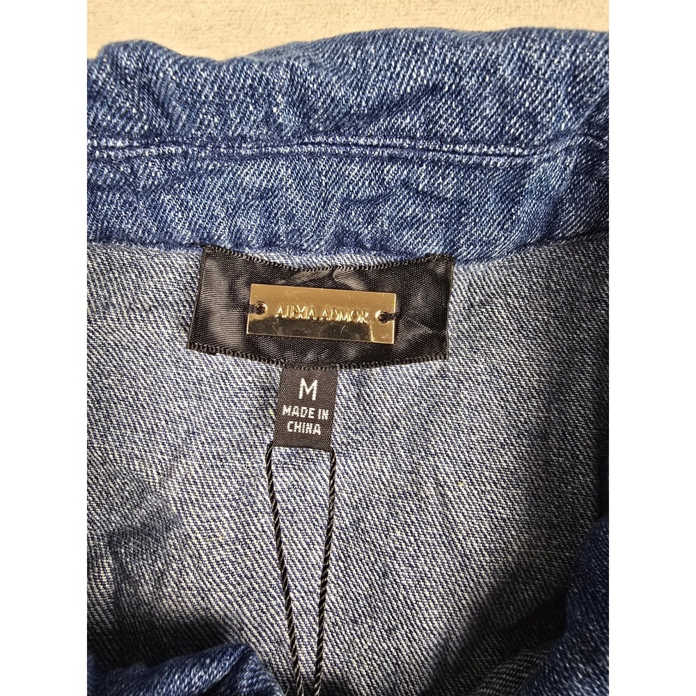 New Alexia Admor Denim Dress Womens M Blue Short Sleeve Snap Front Mini Pocket - Picture 2 of 11
